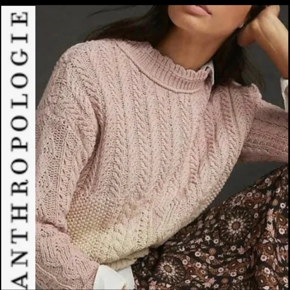 Final Price NWT Anthropologie Marci Dip dyed Cable knit Sweater pink/cr Ombre S - Picture 3 of 11